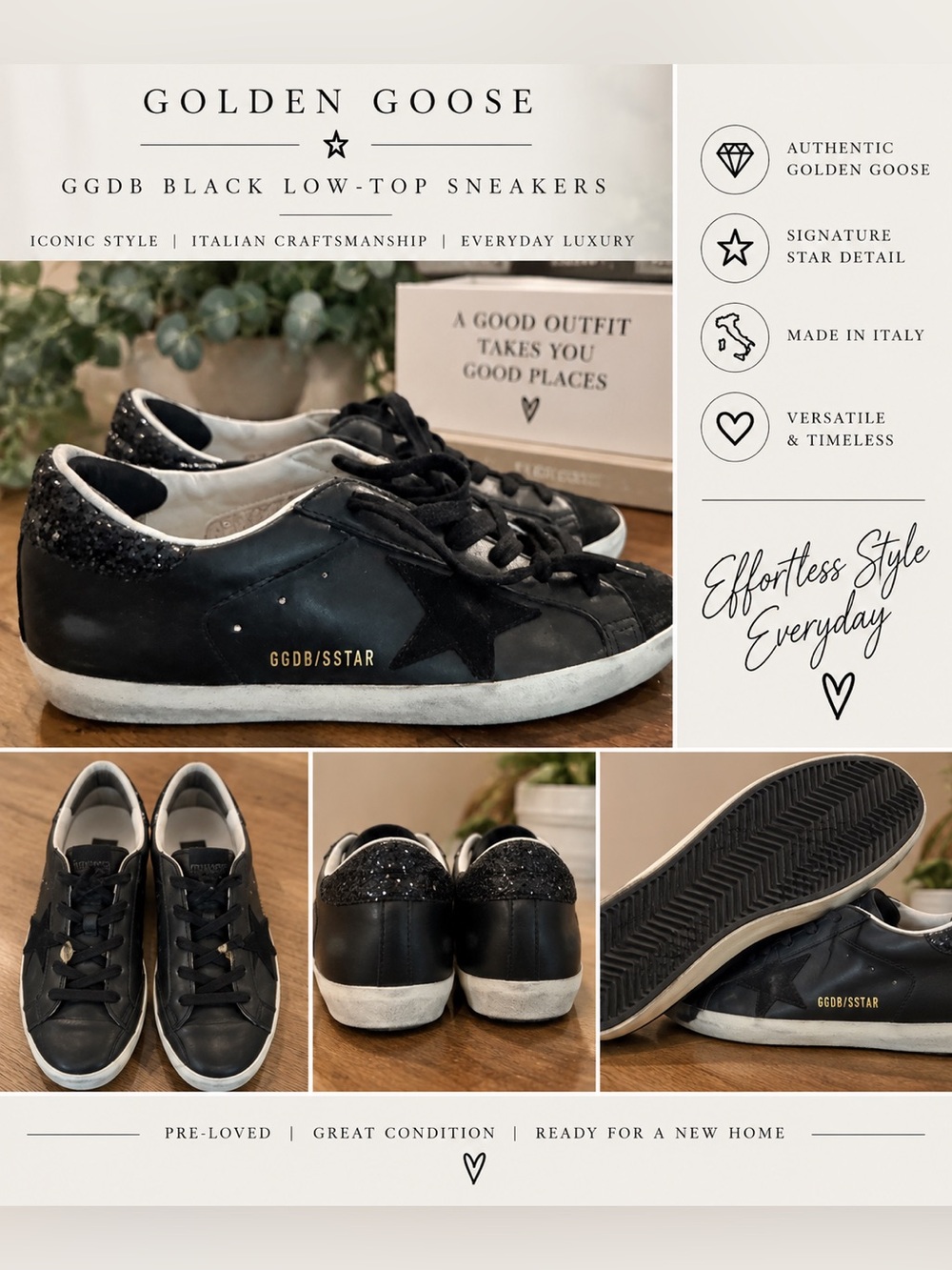 GG Black Low-Top Sneakers